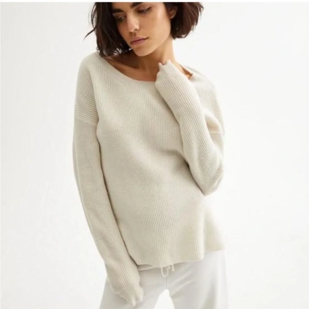 Nili Lotan Sweater Hadis Ribbed Crewneck 100% Cashmere in White